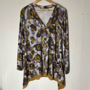 LOGO by Lori Goldstein Print Button Lightweight Cardigan Pockets Women Medium